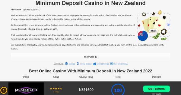Minimum Deposit Casinos in New Zealand