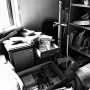 Abandoned office in a pachenko in Tomioka, Fukushima. (with interesting, probably staged dvd in a drawer) - Selecting photos for my book. Publication date: March 9
